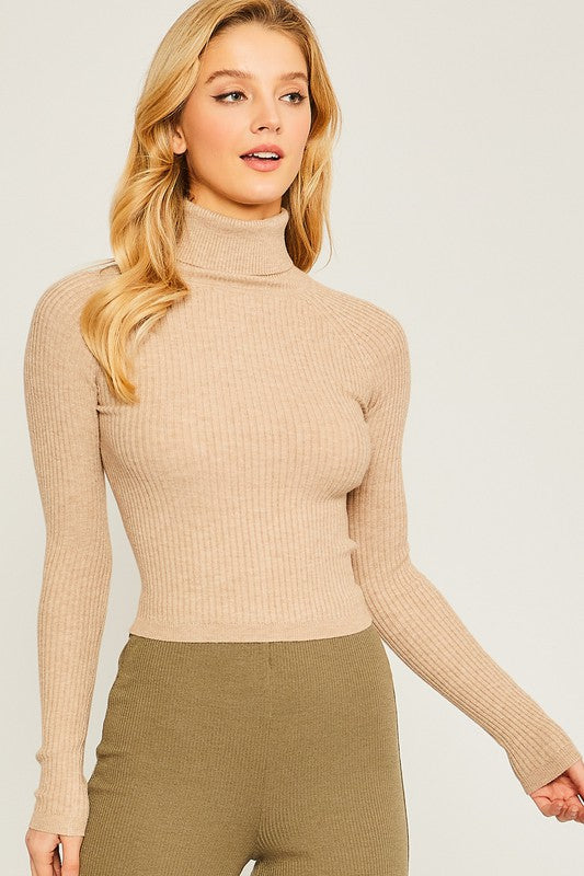 Love Tree Turtleneck Ribbed Knit Top
