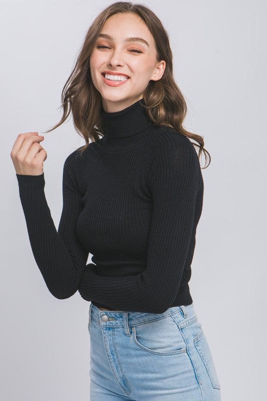 Love Tree Turtleneck Ribbed Knit Top