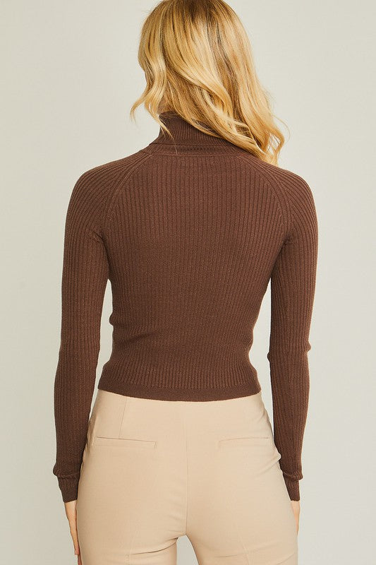 Love Tree Turtleneck Ribbed Knit Top