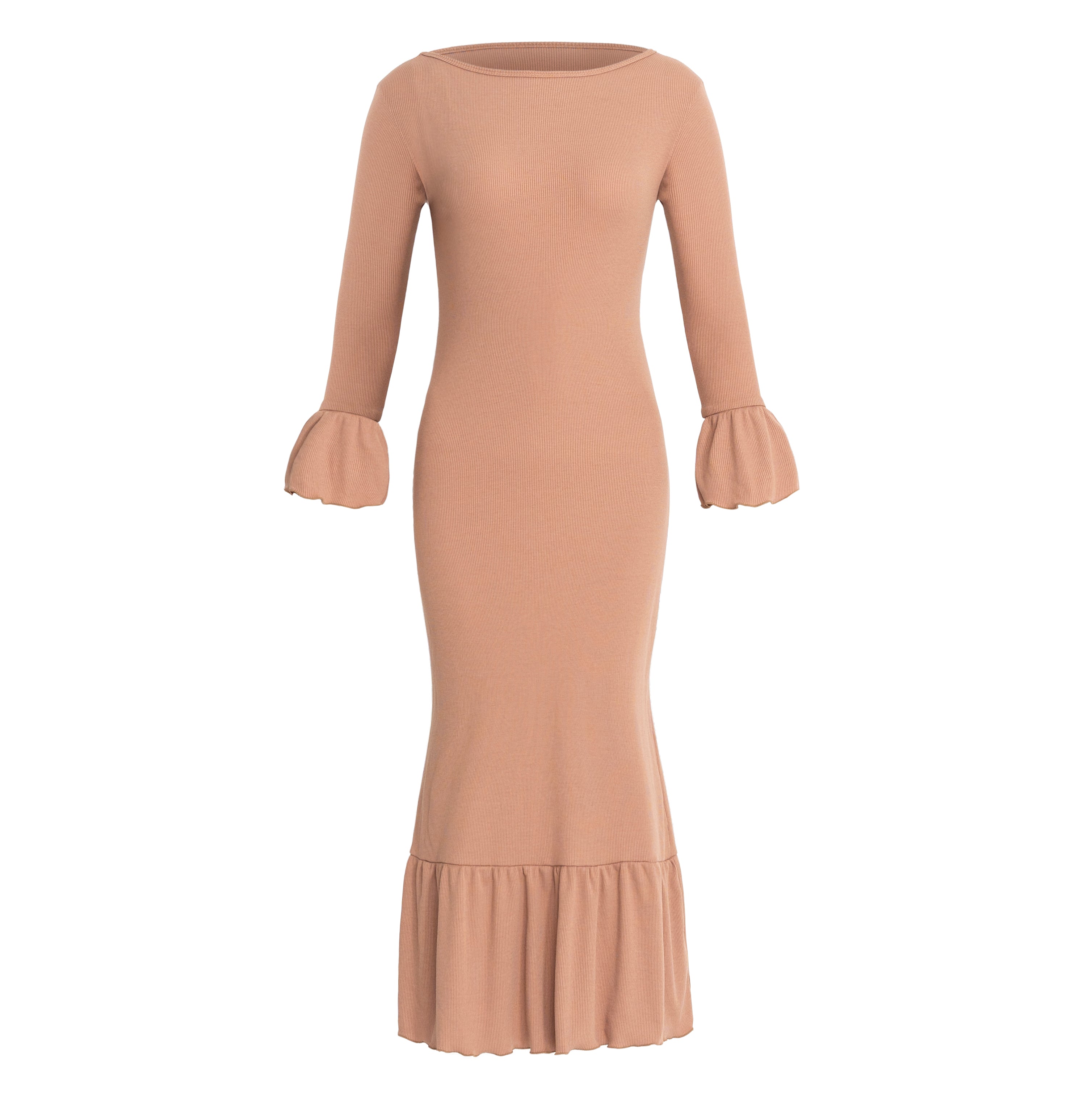 Marjorie Ruffle Dress In Beige
