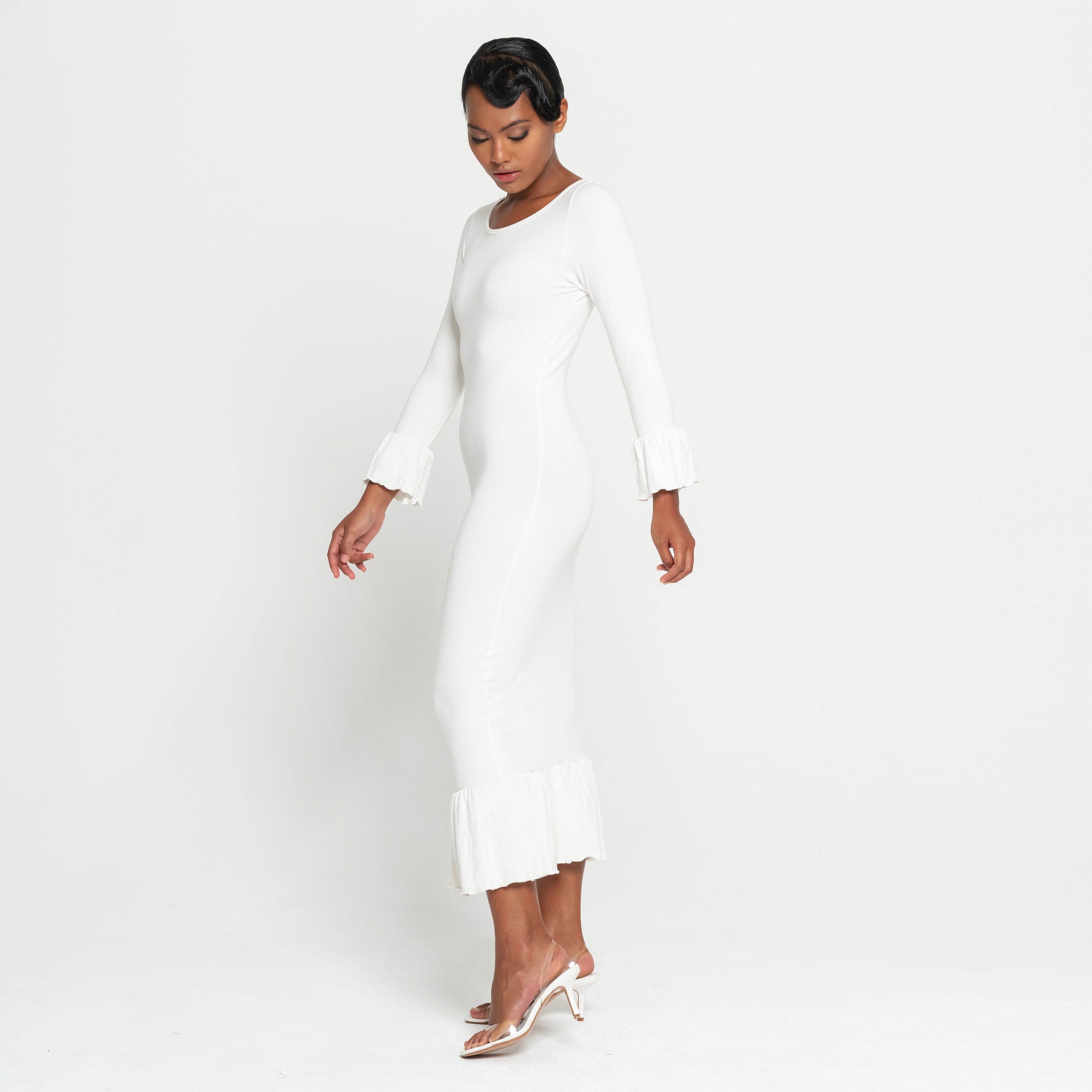 Marjorie Bamboo Ruffle Dress In White