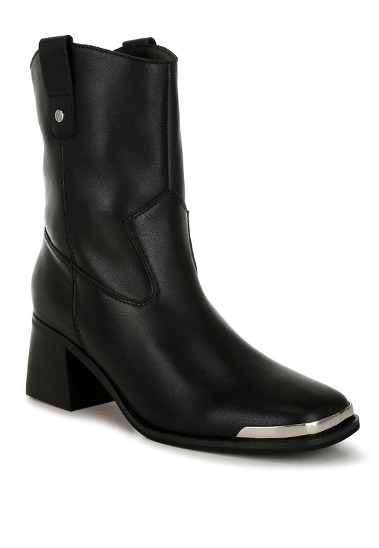 Iliad Leather Metallic Accent Ankle Boots
