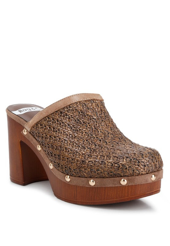 Snakebite Raffia Platform Clogs
