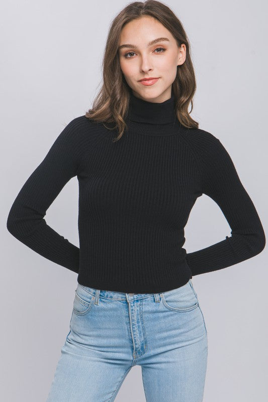 Love Tree Turtleneck Ribbed Knit Top