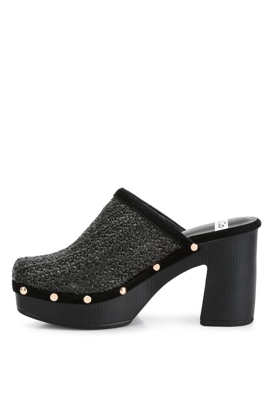 Snakebite Raffia Platform Clogs