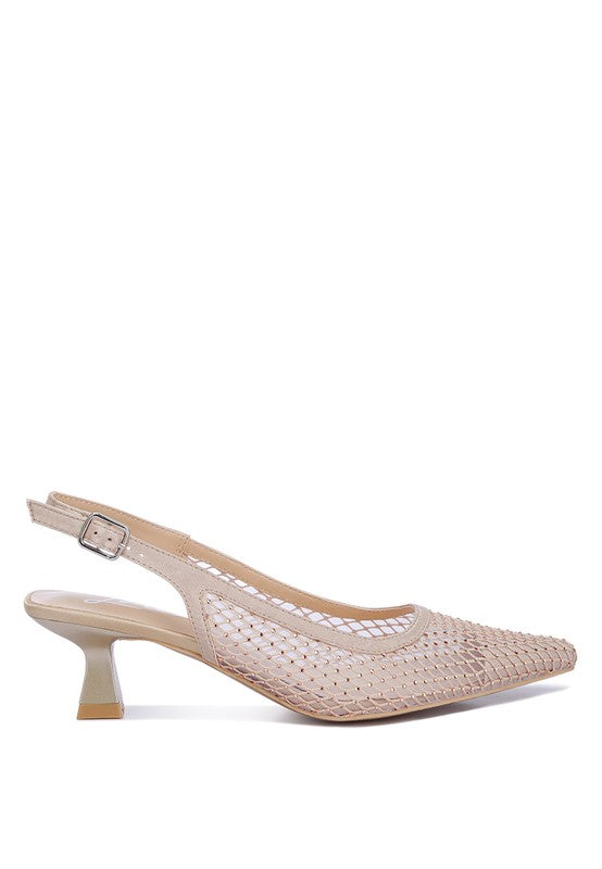 Siev Rhinestone Slingback Kitten Heels