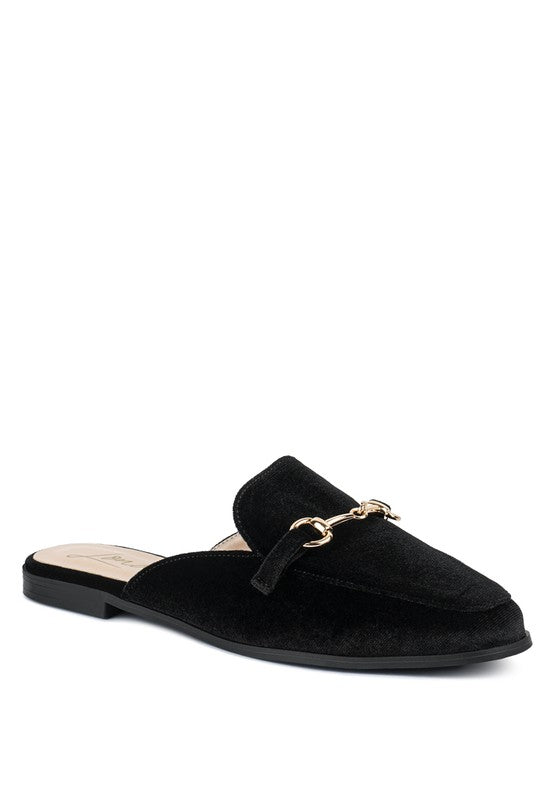 Verna Velvet Buckled Flat Mules