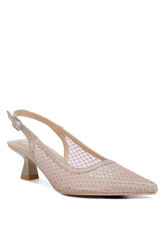 Siev Rhinestone Slingback Kitten Heels