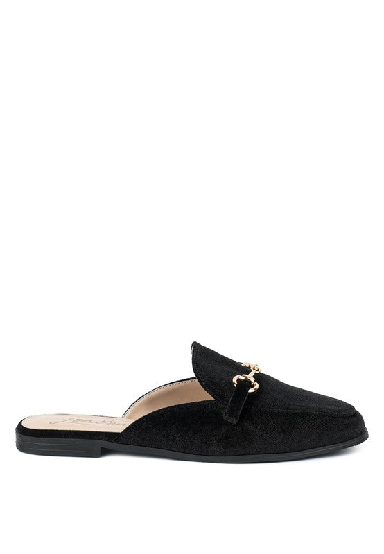 Verna Velvet Buckled Flat Mules