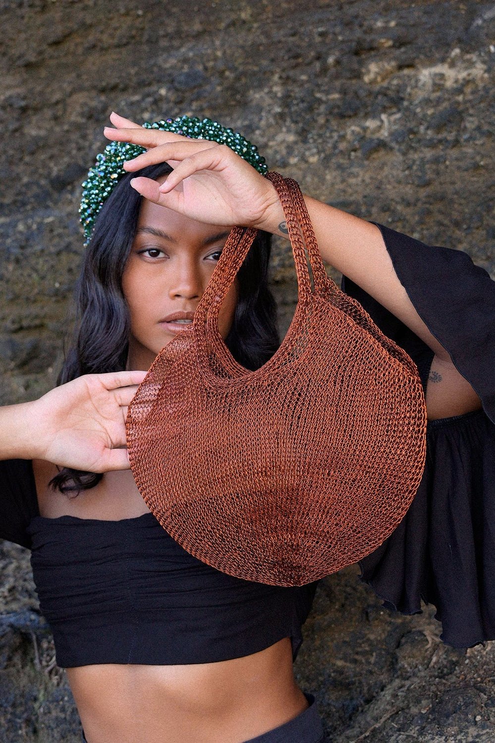 Sol Mesh Wire Tote Bag In Copper