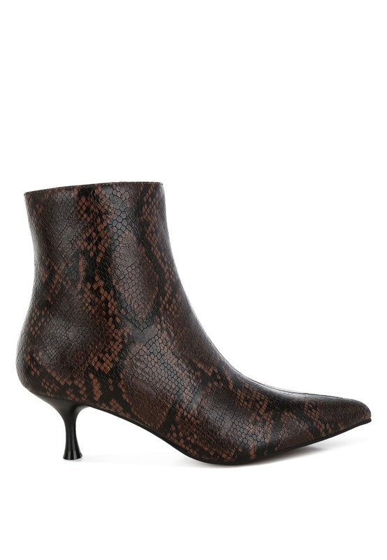 Tomas Snake Print Kitten Heel Booties
